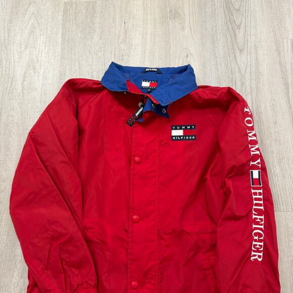 Vintage Tommy Hilfiger Jacket Men's Medium Red Full Zip Hip Hop 90s Streetwear - Picture 2 of 8